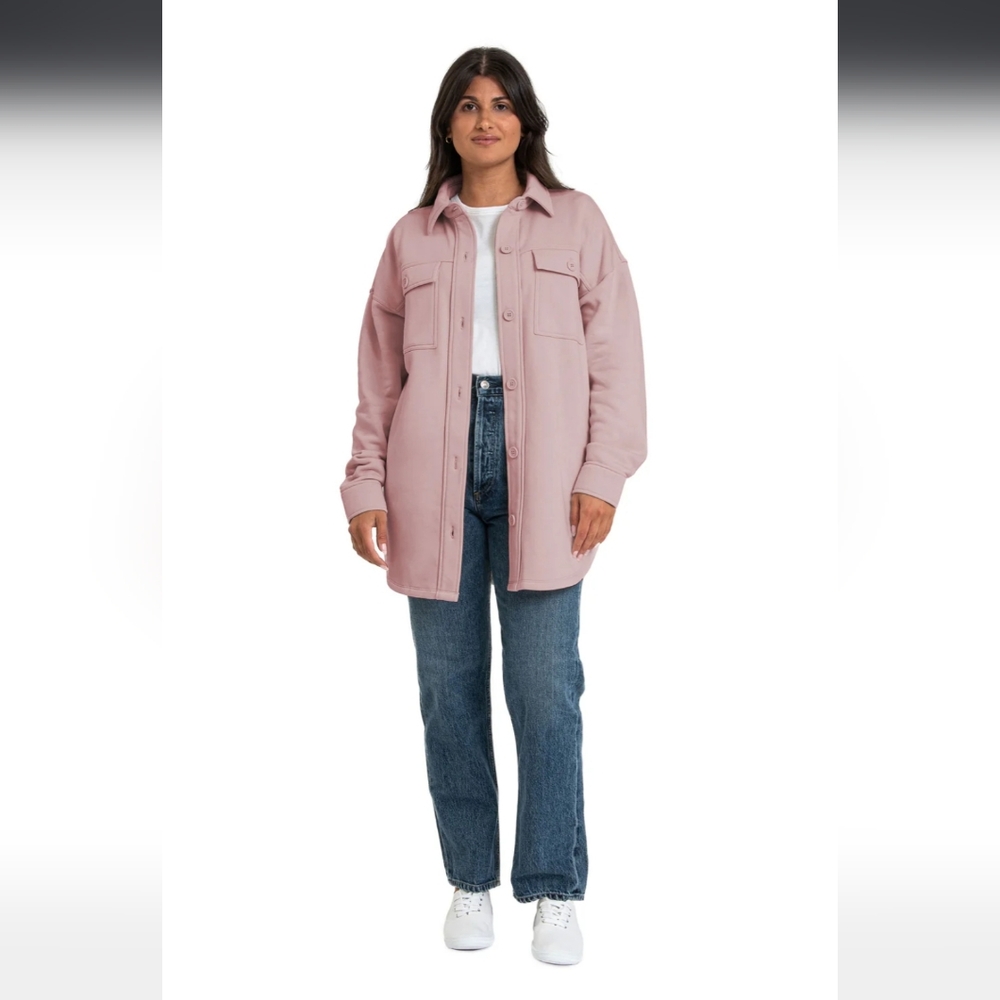 Lazypants Pale Mauve Baby Pink Button-up Cardigan Shacket Multi-pockets Women S